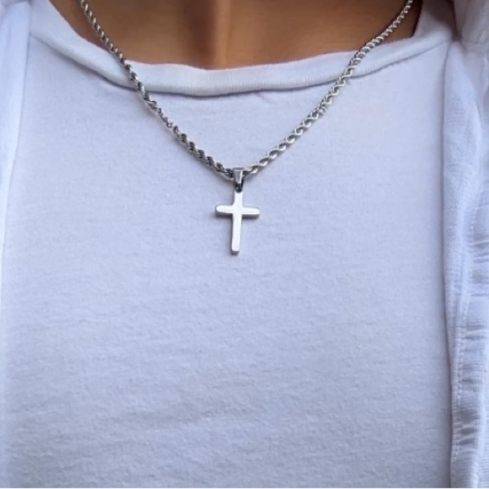 LNKS Silver Rope Chain with Cross